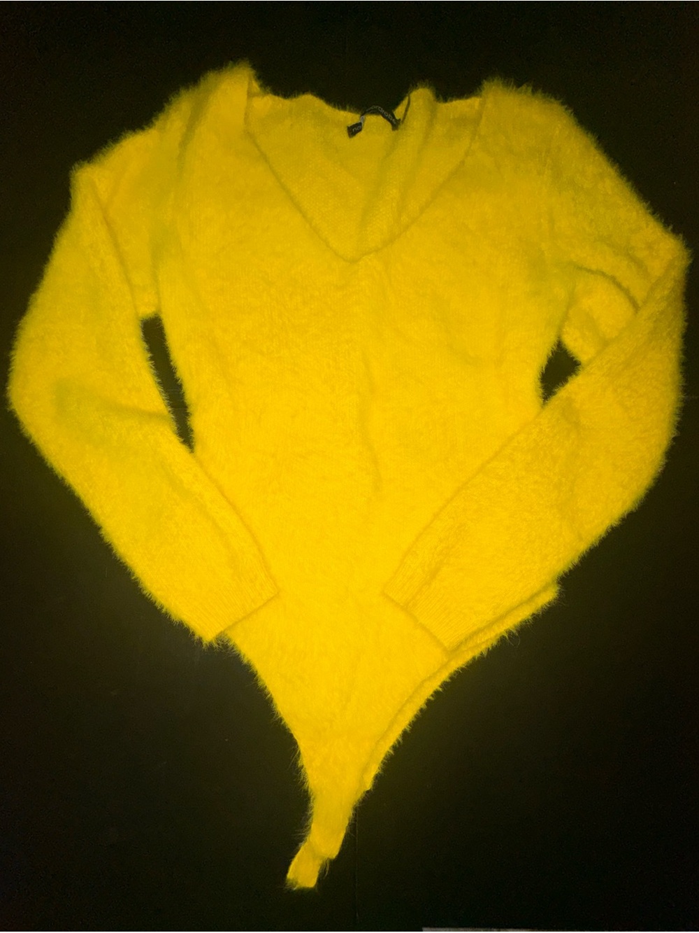 naked wardrobe Yellow Fuzzy V-Neck Sweater Bodysuit